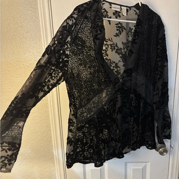 Chico's Sheer Black Floral Blouse - Picture 7 of 10